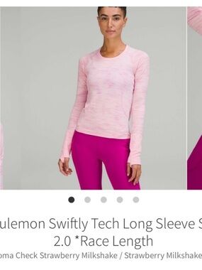 Lululemon Swiftly Tech 2.0 LS Race Length Chroma Check Strawberry Milkshake Sz 4